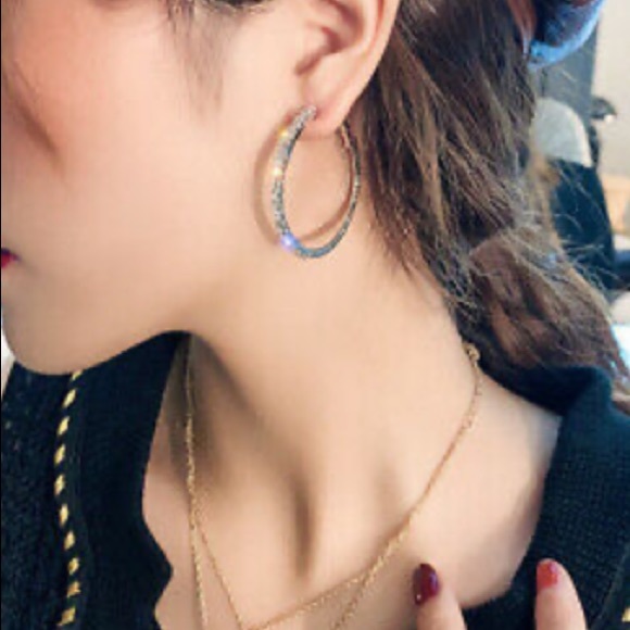 NEW Sterling silver Diamond Hoop Earrings - Picture 9 of 9